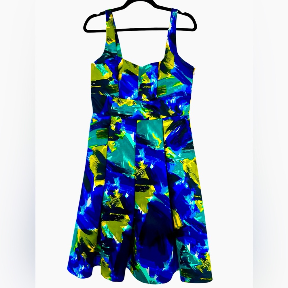 Calvin Klein Blue Yellow Green Abstract Dress